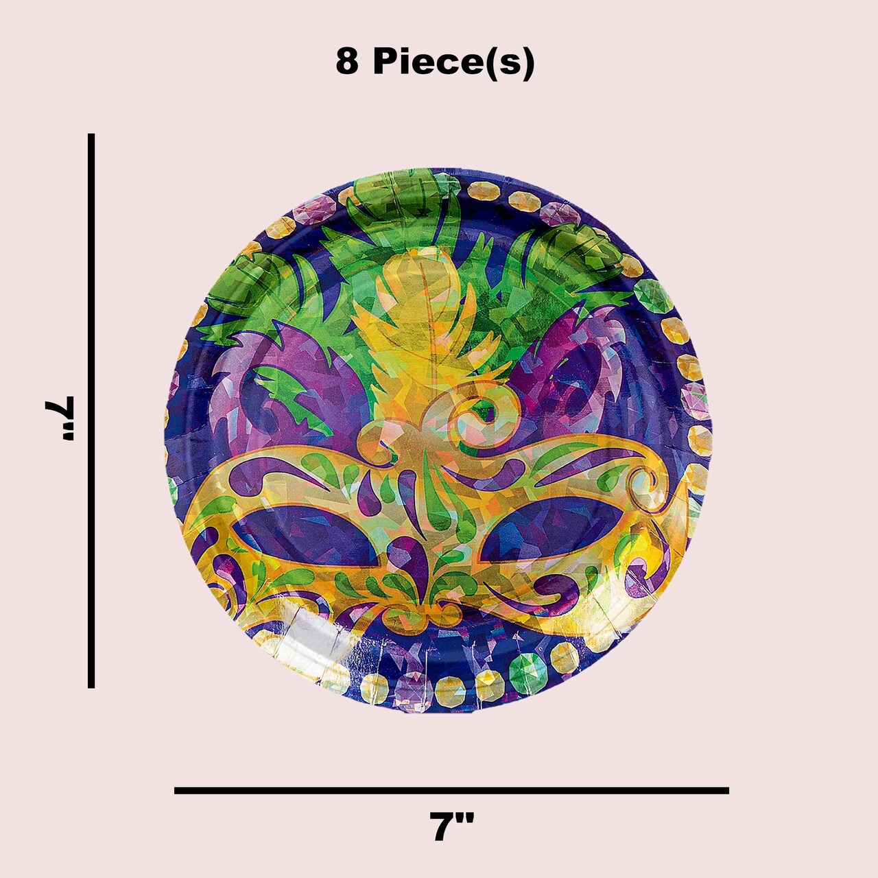 8 Count Prismatic Mardi Gras Dessert Plates 7 Inch Disposable Party Supplies Print Tableware for Birthday Celebration